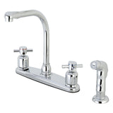 Concord Two-Handle 4-Hole Deck Mount 8" Centerset Kitchen Faucet with Side Sprayer