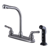 Americana Two-Handle 4-Hole Deck Mount 8" Centerset Kitchen Faucet with Side Sprayer