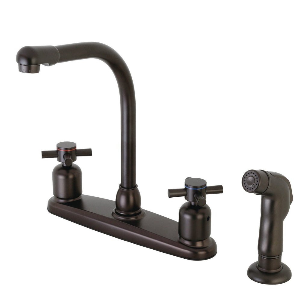 Concord Two-Handle 4-Hole Deck Mount 8" Centerset Kitchen Faucet with Side Sprayer
