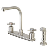 Concord Two-Handle 4-Hole Deck Mount 8" Centerset Kitchen Faucet with Side Sprayer