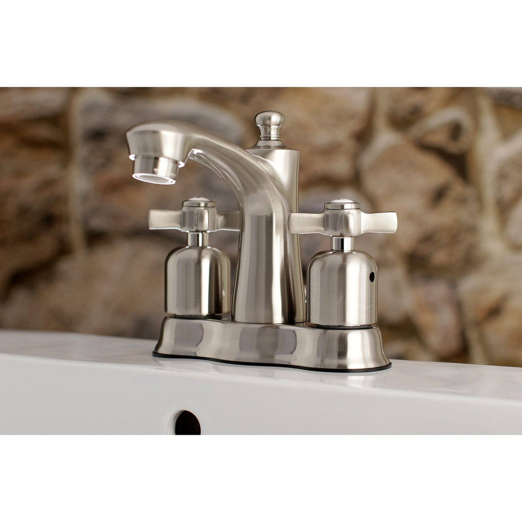 Millennium Two-Handle 3-Hole Deck Mount 4" Centerset Bathroom Faucet with Plastic Pop-Up