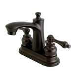 Victorian Two-Handle 3-Hole Deck Mount 4" Centerset Bathroom Faucet with Plastic Pop-Up