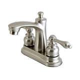 Victorian Two-Handle 3-Hole Deck Mount 4" Centerset Bathroom Faucet with Plastic Pop-Up