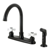 Victorian Two-Handle 4-Hole Deck Mount 8" Centerset Kitchen Faucet with Side Sprayer