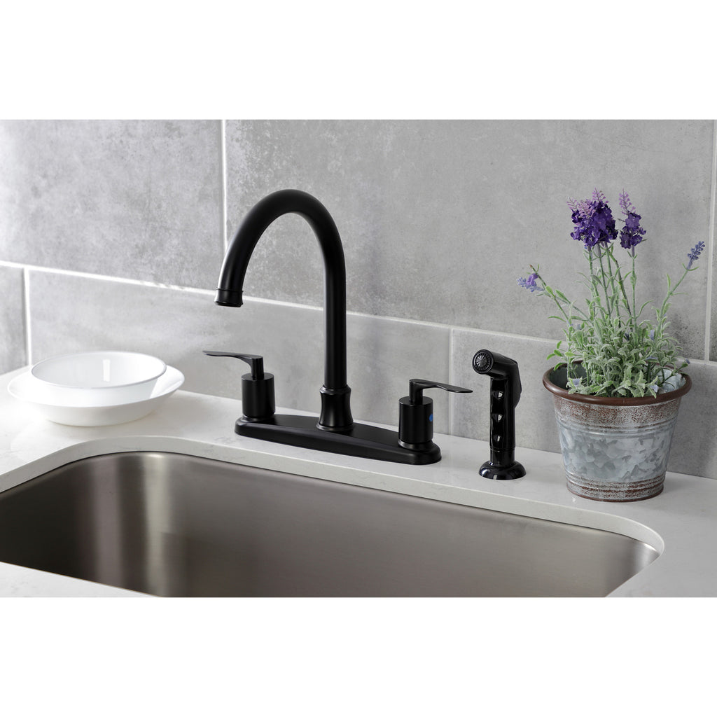 Serena Two-Handle 4-Hole Deck Mount 8" Centerset Kitchen Faucet with Side Sprayer