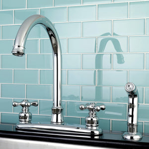 Victorian Two-Handle 4-Hole 8" Centerset Kitchen Faucet with Side Sprayer