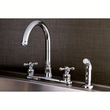 Victorian Two-Handle 4-Hole Deck Mount 8" Centerset Kitchen Faucet with Side Sprayer