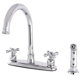 Victorian Two-Handle 4-Hole Deck Mount 8" Centerset Kitchen Faucet with Side Sprayer