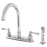 Vintage Two-Handle 4-Hole Deck Mount 8" Centerset Kitchen Faucet with Side Sprayer