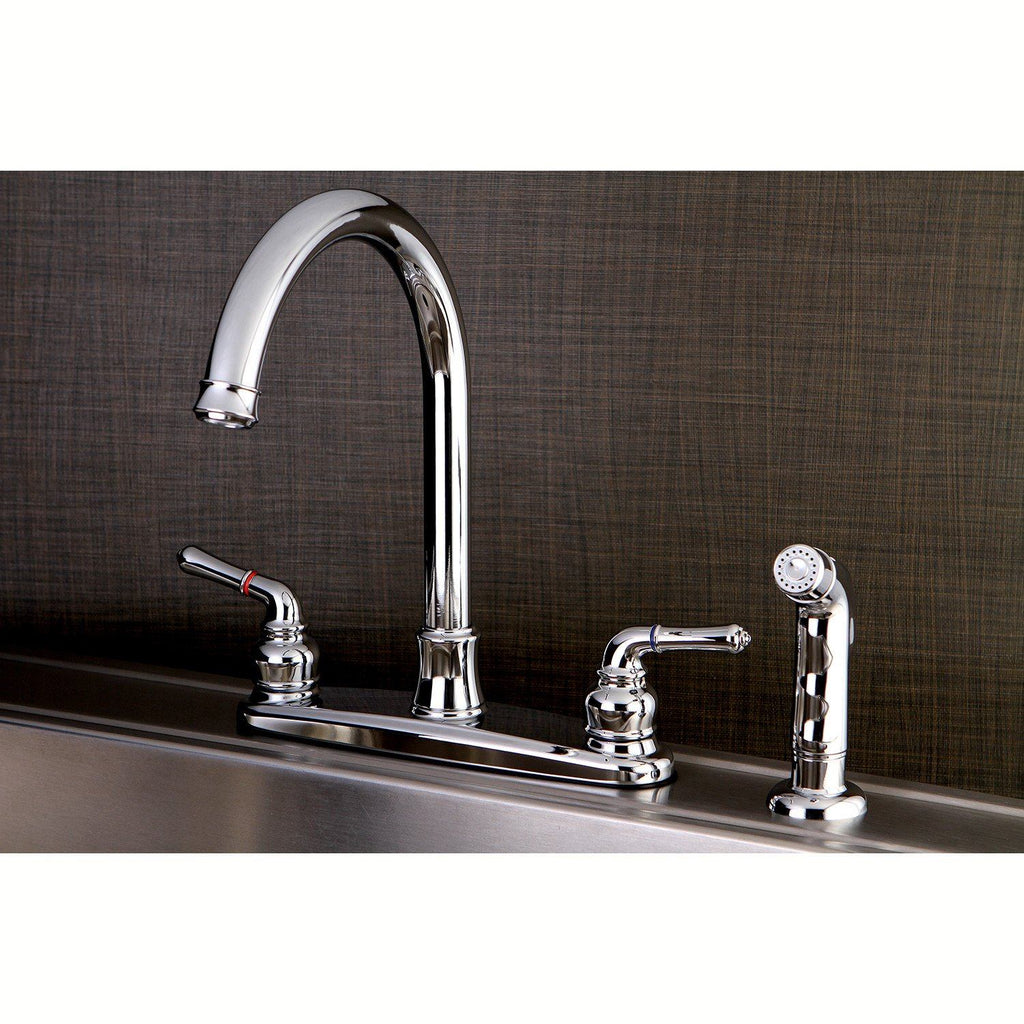 Naples Two-Handle 4-Hole Deck Mount 8" Centerset Kitchen Faucet with Side Sprayer