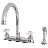 Victorian Two-Handle 4-Hole Deck Mount 8" Centerset Kitchen Faucet with Side Sprayer