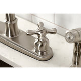 Victorian Two-Handle 4-Hole Deck Mount 8" Centerset Kitchen Faucet with Side Sprayer