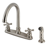 Victorian Two-Handle 4-Hole Deck Mount 8" Centerset Kitchen Faucet with Side Sprayer