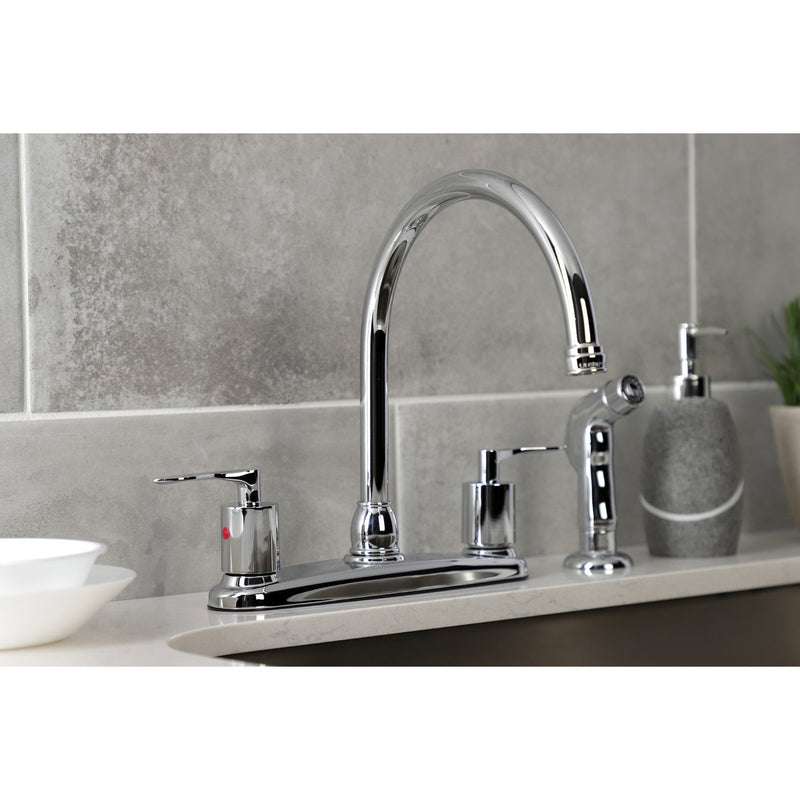Serena Two-Handle 4-Hole 8" Centerset Kitchen Faucet with Side Sprayer