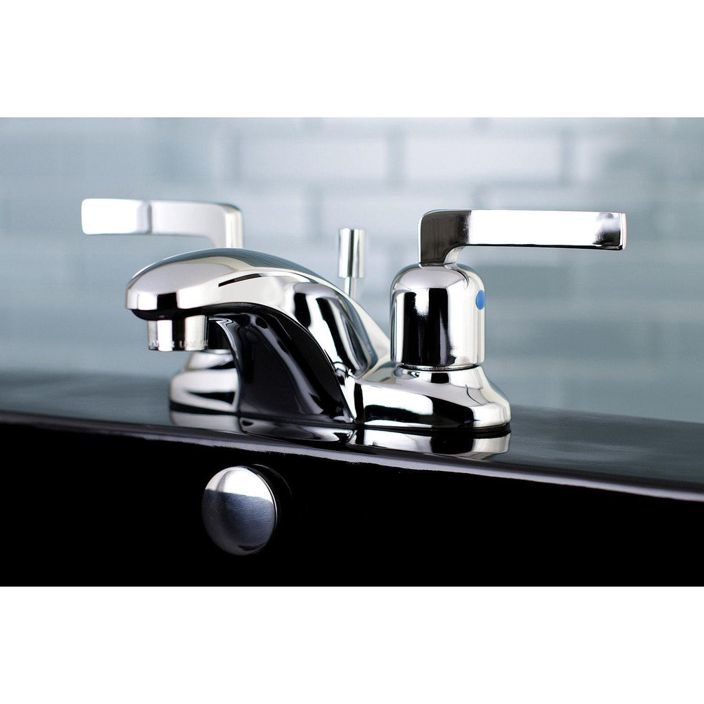 Centurion Two-Handle 3-Hole Deck Mount 4" Centerset Bathroom Faucet with Plastic Pop-Up