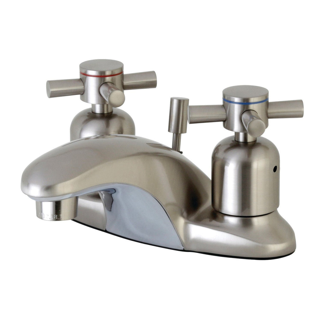 Concord Two-Handle 3-Hole Deck Mount 4" Centerset Bathroom Faucet with Plastic Pop-Up