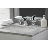 Millennium Two-Handle 3-Hole Deck Mount Widespread Bathroom Faucet with Plastic Pop-Up