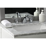 Millennium Two-Handle 3-Hole Deck Mount Widespread Bathroom Faucet with Plastic Pop-Up