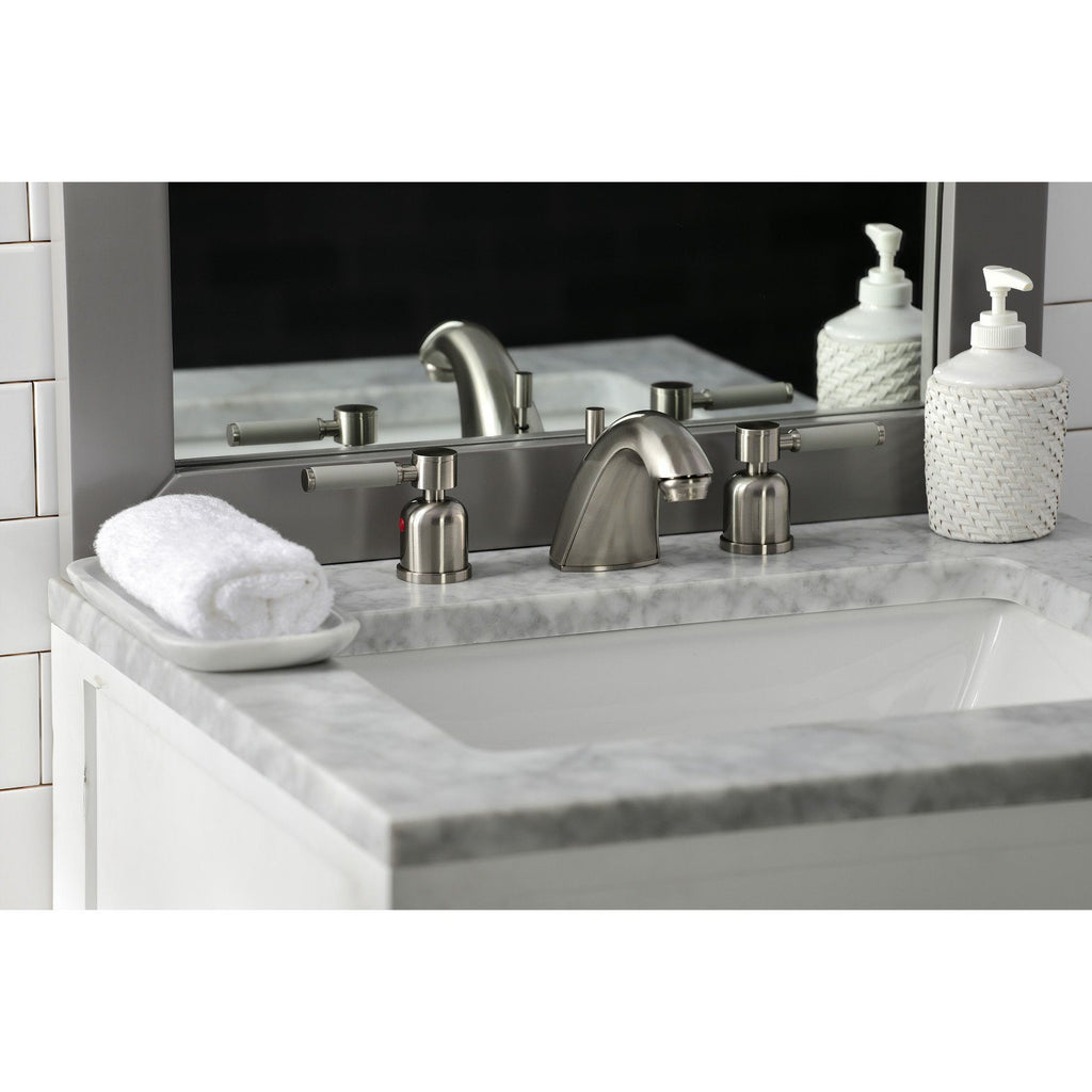 Kaiser Two-Handle 3-Hole Deck Mount Widespread Bathroom Faucet with Plastic Pop-Up