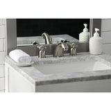 Millennium Two-Handle 3-Hole Deck Mount Widespread Bathroom Faucet with Plastic Pop-Up