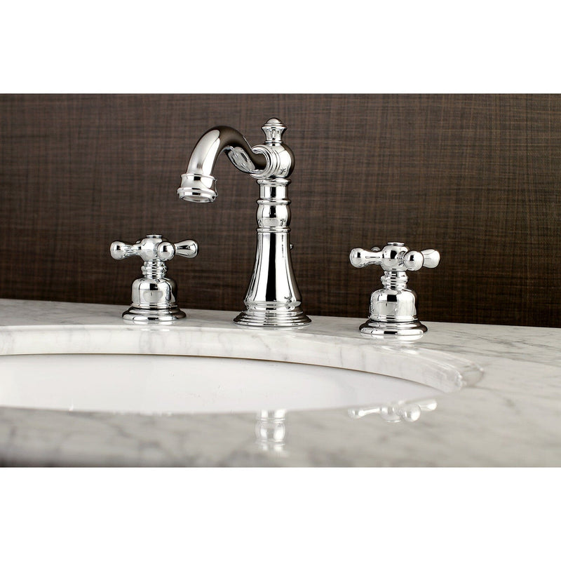 American Classic Two-Handle 3-Hole Deck Mount Widespread Bathroom Faucet with Retail Pop-Up Drain