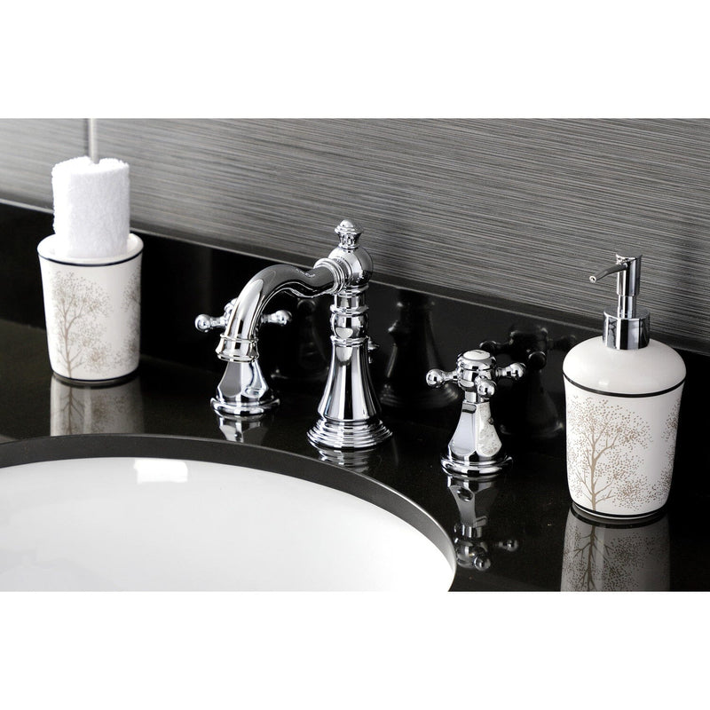 Metropolitan Two-Handle 3-Hole Deck Mount Widespread Bathroom Faucet with Retail Pop-Up Drain