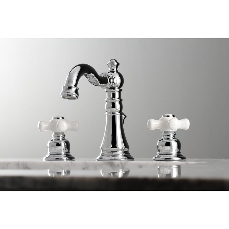 American Classic Two-Handle 3-Hole Deck Mount Widespread Bathroom Faucet with Pop-Up Drain