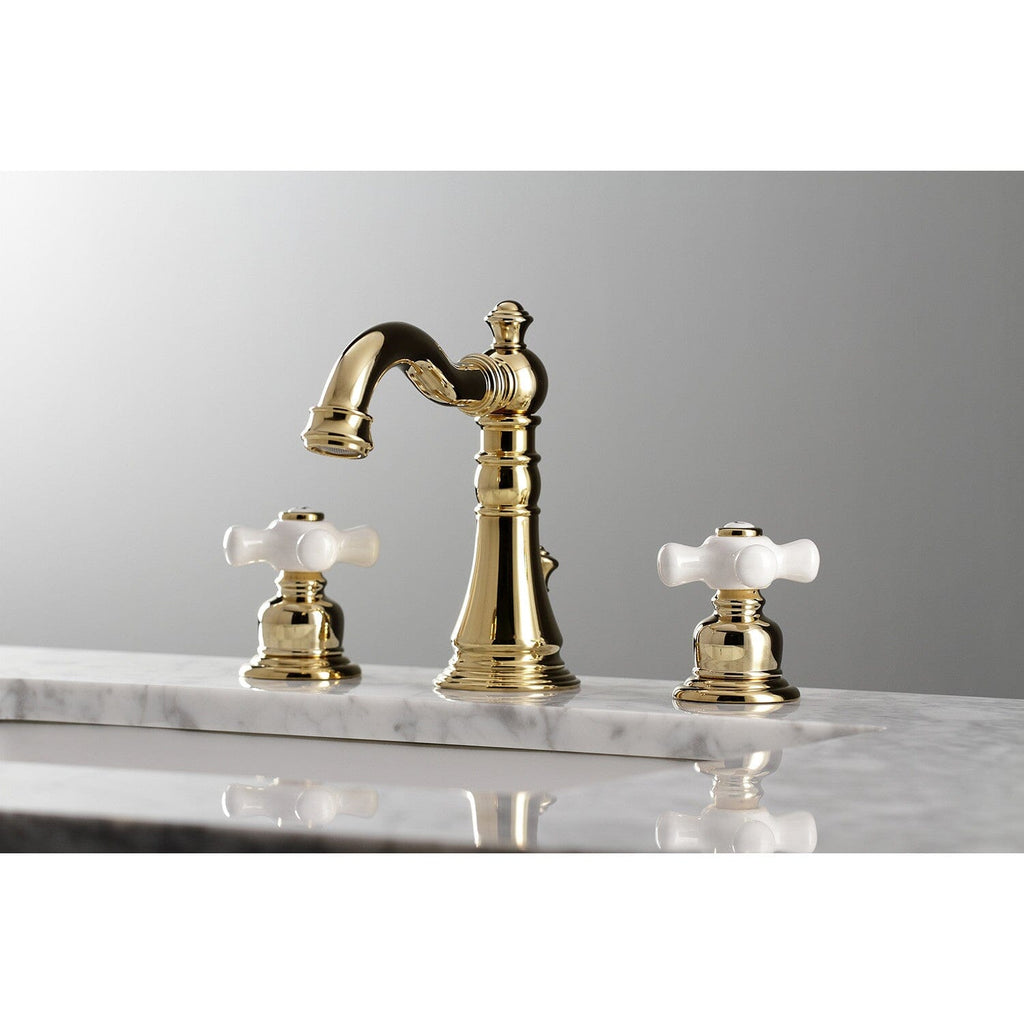 American Classic Two-Handle 3-Hole Deck Mount Widespread Bathroom Faucet with Pop-Up Drain