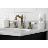 American Patriot Two-Handle 3-Hole Deck Mount Widespread Bathroom Faucet with Brass Pop-Up