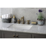 Metropolitan Two-Handle 3-Hole Deck Mount Widespread Bathroom Faucet with Brass Pop-Up Drain