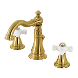 American Classic Two-Handle 3-Hole Deck Mount Widespread Bathroom Faucet with Brass Pop-Up