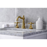 Metropolitan Two-Handle 3-Hole Deck Mount Widespread Bathroom Faucet with Brass Pop-Up Drain