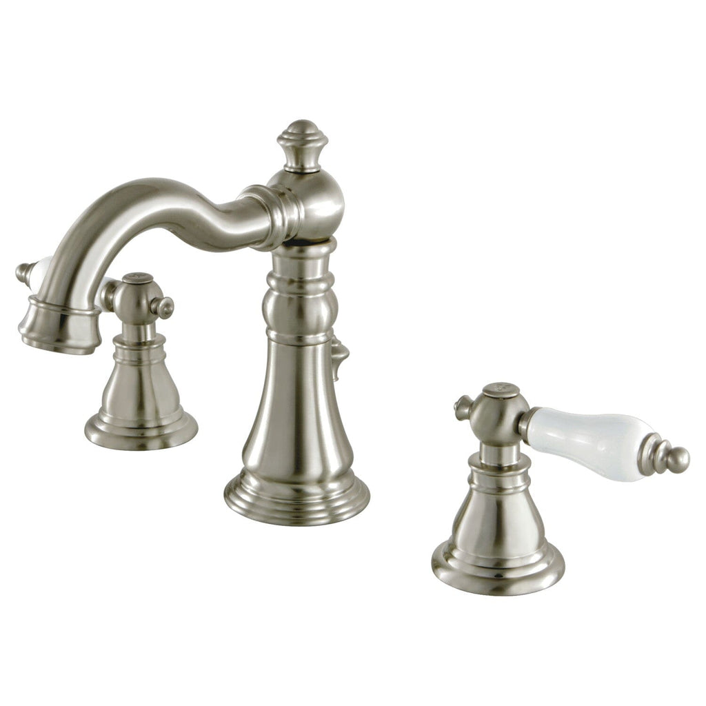 American Patriot Two-Handle 3-Hole Deck Mount Widespread Bathroom Faucet with Pop-Up Drain