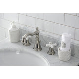 American Classic Two-Handle 3-Hole Deck Mount Widespread Bathroom Faucet with Brass Pop-Up Drain