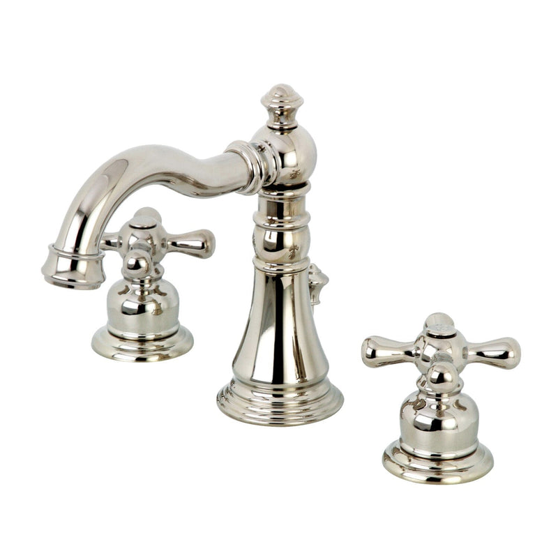 American Classic Two-Handle 3-Hole Deck Mount Widespread Bathroom Faucet with Brass Pop-Up Drain