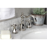 Metropolitan Two-Handle 3-Hole Deck Mount Widespread Bathroom Faucet with Brass Pop-Up Drain