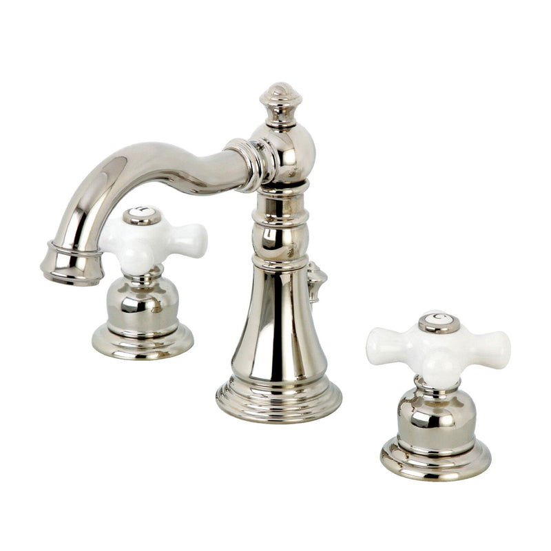 American Classic Two-Handle 3-Hole Deck Mount Widespread Bathroom Faucet with Brass Pop-Up Drain