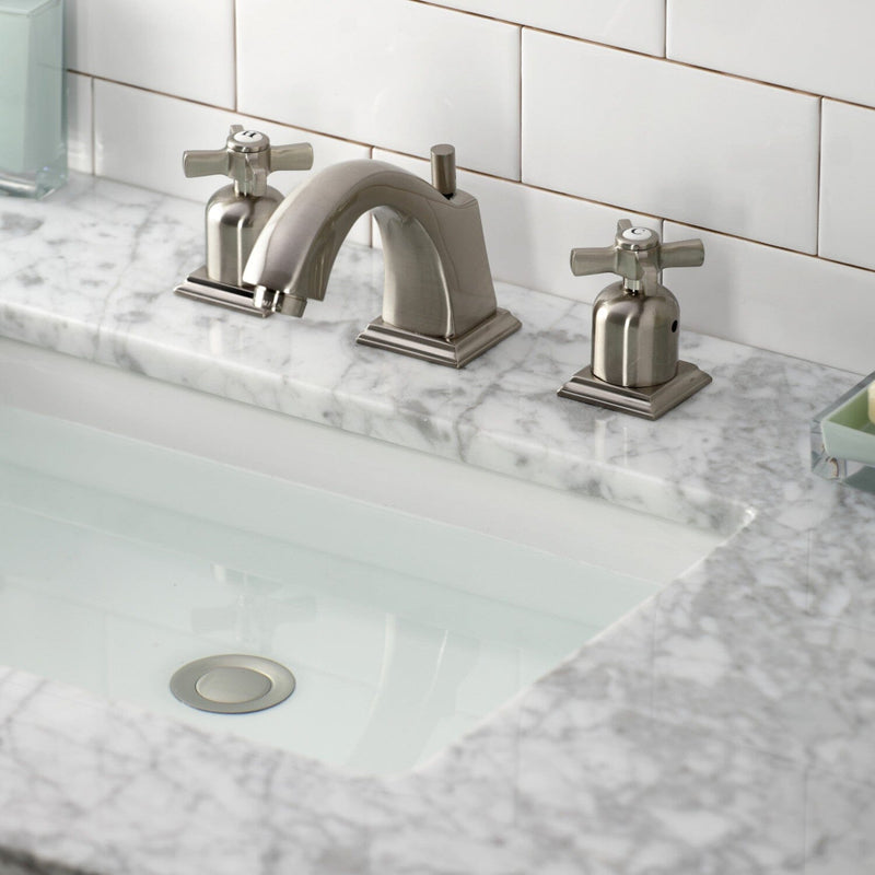 Millennium Two-Handle 3-Hole Deck Mount Widespread Bathroom Faucet with Brass Pop-Up Drain