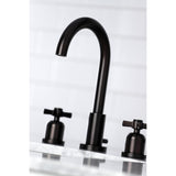 Millennium Two-Handle 3-Hole Deck Mount Widespread Bathroom Faucet with Brass Pop-Up Drain