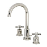 Millennium Two-Handle 3-Hole Deck Mount Widespread Bathroom Faucet with Brass Pop-Up Drain