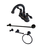American Classic Two-Handle 2-Hole Deck Mount 4" Centerset Bathroom Faucet with 4-Piece Bathroom Accessories