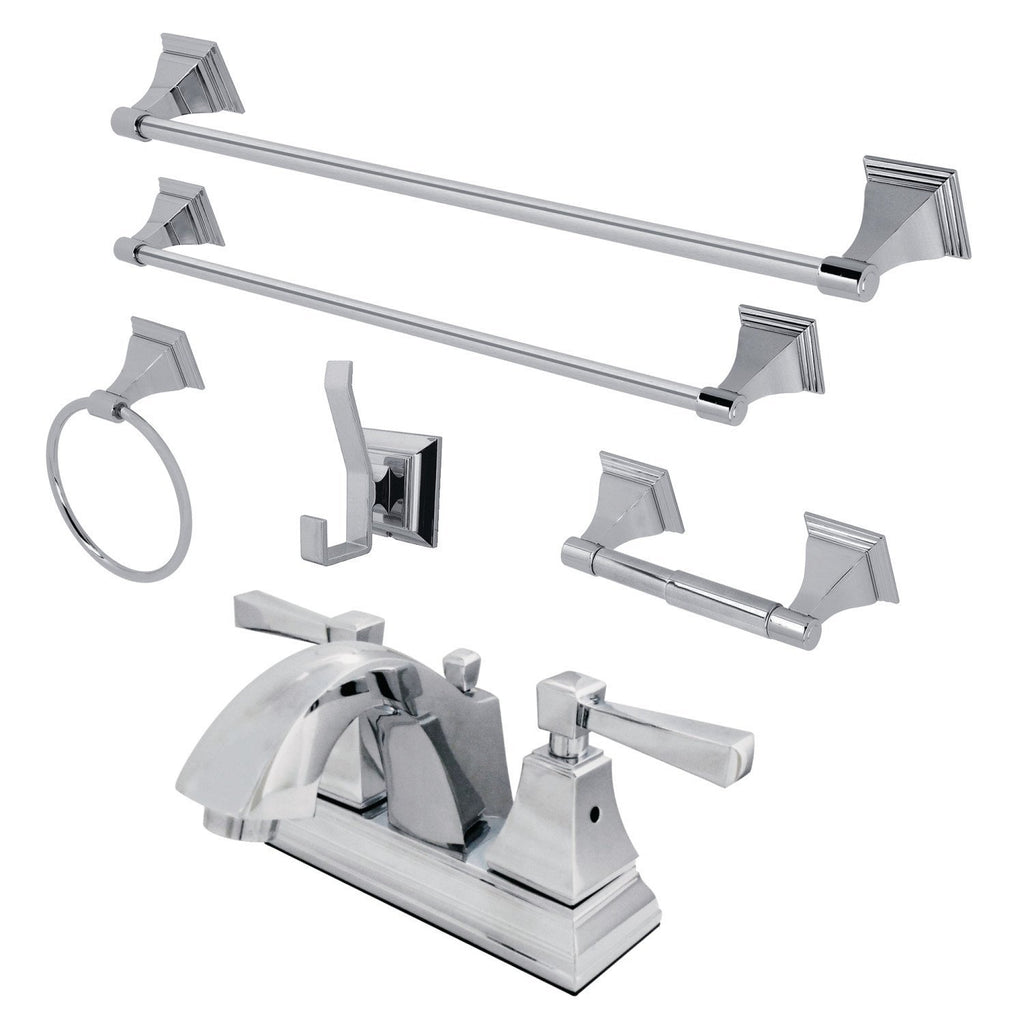 Concord Two-Handle 3-Hole Deck Mount 4" Centerset Bathroom Faucet with 5-Piece Bathroom Accessories