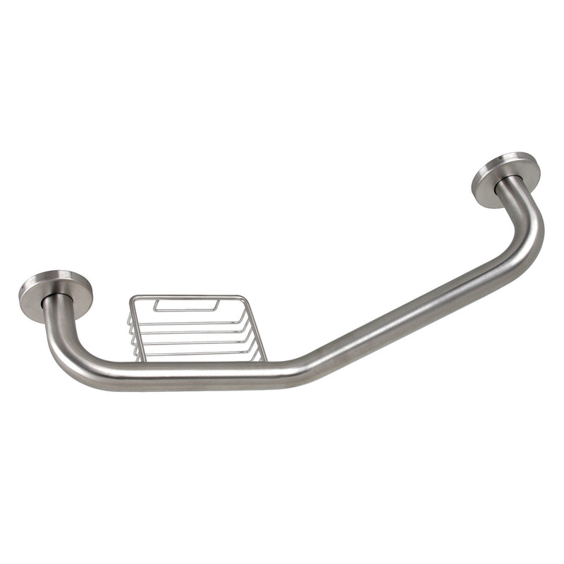 Meridian 10-Inch x 12-Inch Angled Stainless Steel Grab Bar with Soap Holder
