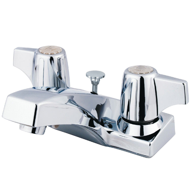 Columbia Double-Handle 3-Hole Deck Mount 4-Inch Centerset Bathroom Faucet with Brass Pop-Up