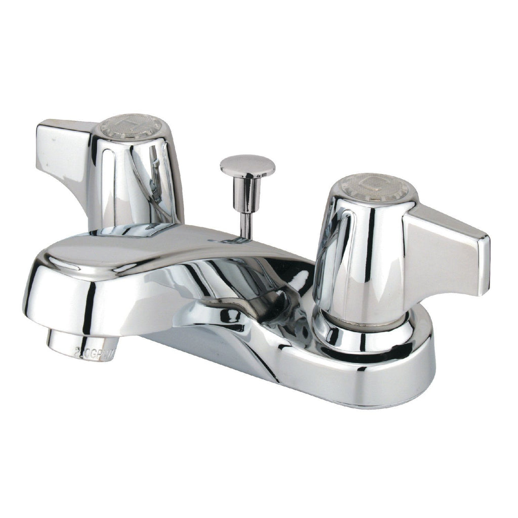 Americana Two-Handle 3-Hole Deck Mount 4" Centerset Bathroom Faucet with Plastic Pop-Up