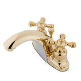 English Country Two-Handle 3-Hole Deck Mount 4" Centerset Bathroom Faucet with Plastic Pop-Up
