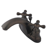 English Country Two-Handle 3-Hole Deck Mount 4" Centerset Bathroom Faucet with Plastic Pop-Up