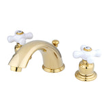 English Country Two-Handle 3-Hole Deck Mount Widespread Bathroom Faucet with Plastic Pop-Up