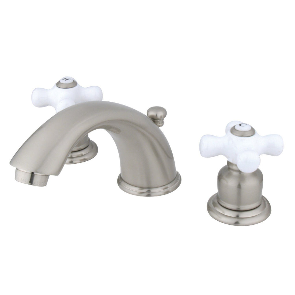 English Country Two-Handle 3-Hole Deck Mount Widespread Bathroom Faucet with Plastic Pop-Up