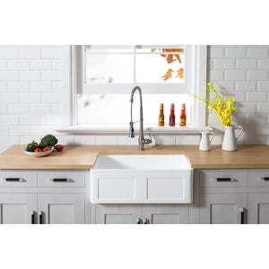 Arcticstone 30-Inch Solid Surface White Stone Apron-Front Single Bowl Farmhouse Kitchen Sink